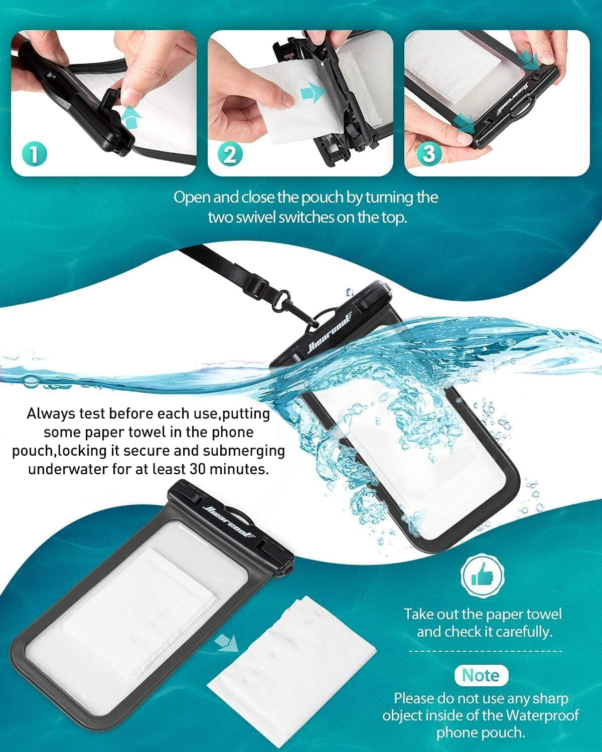 Waterproof Phone Pouch, IPX8 Waterproof Phone Case for Iphone 17/16/15/14 Pro Max, Cell Phone Dry Bag for Beach & Cruise Essentials, Touch Screen, Lanyard Included, 2 Pack (Fits up to 8.3”)