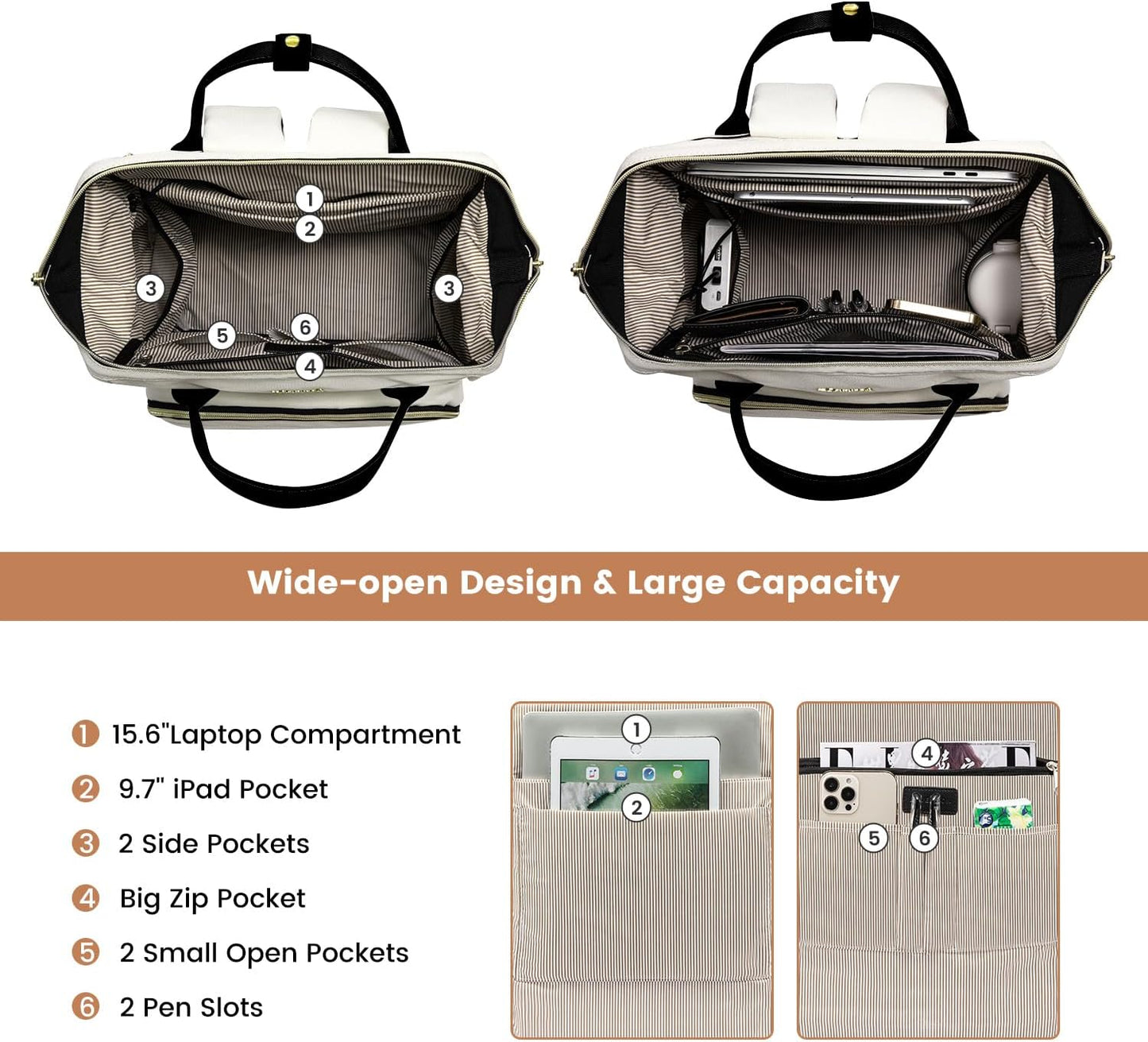 Travel Laptop Backpack for Women Fashion Computer Backpack Purse for Work Business Teacher Nurse Bag 15.6-Inch Casual Daypack Airline Approved with USB Port